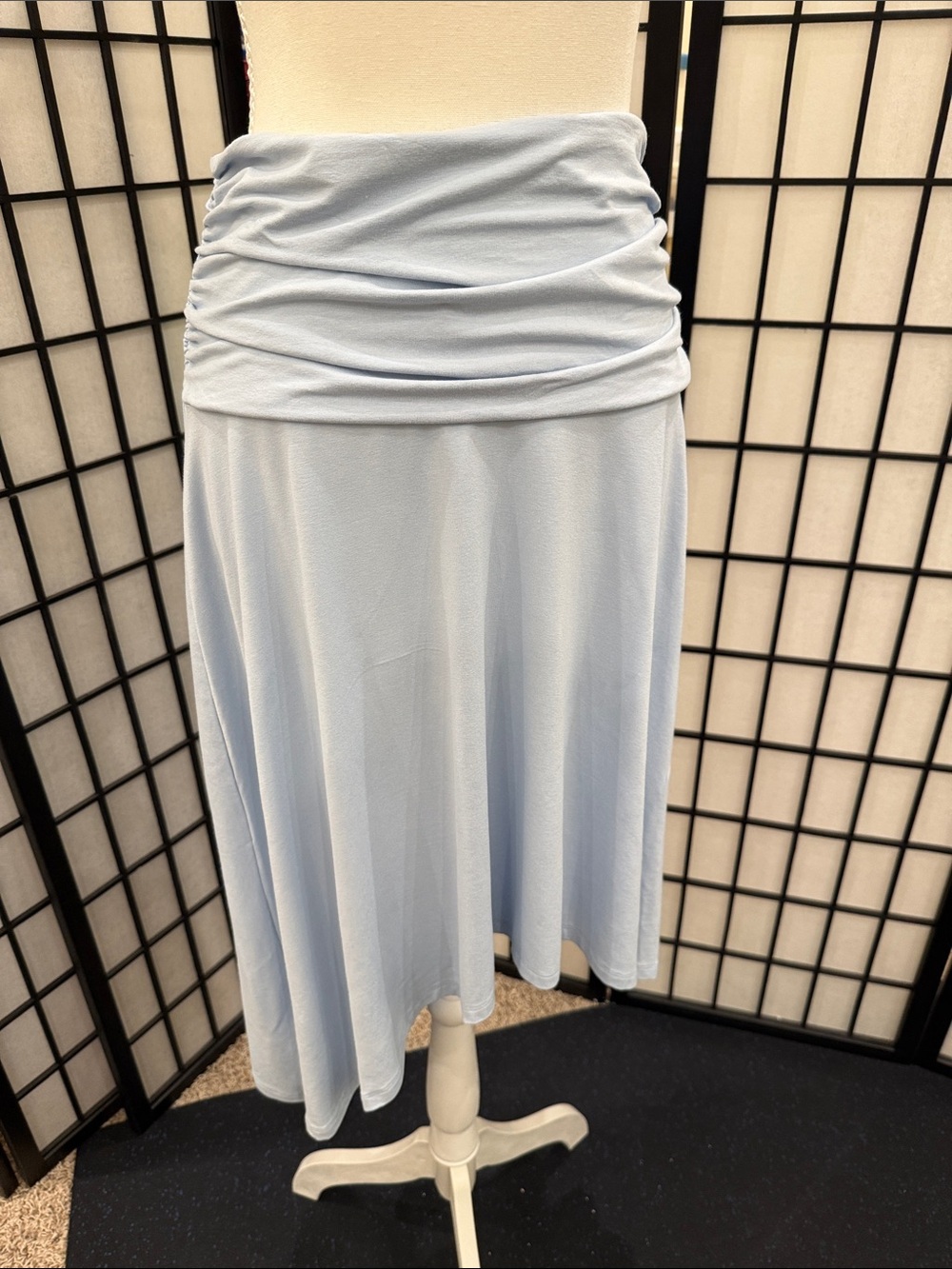 Large Never worn asymmetric Light Blue Ruched Waist Midi Skirt